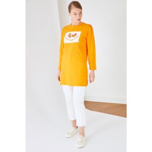 Trendyol Orange Printed Long Sleeve Single Jersey