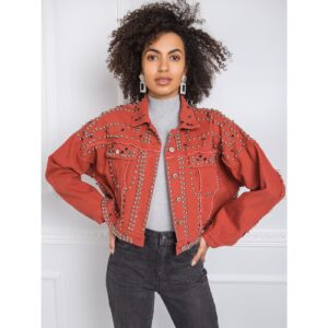 Brick-red thick denim jacket