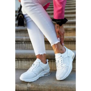 Leather Women's Wedge Sneakers White