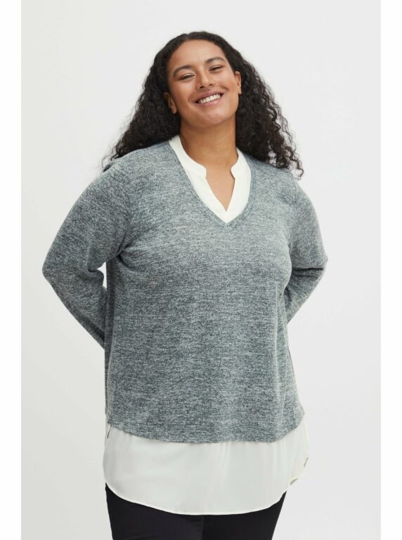 Šedý dámský žíhaný svetr s košilovou