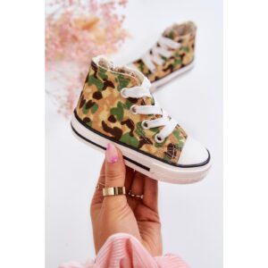 Children's High Sneakers With A Zipper Beige and green