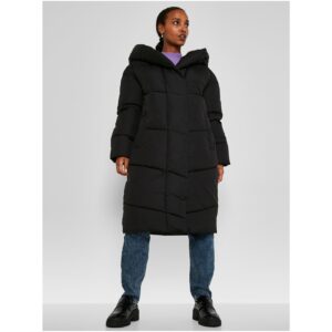 Černý dámský dlouhý prošívaný oversize kabát s kapucí