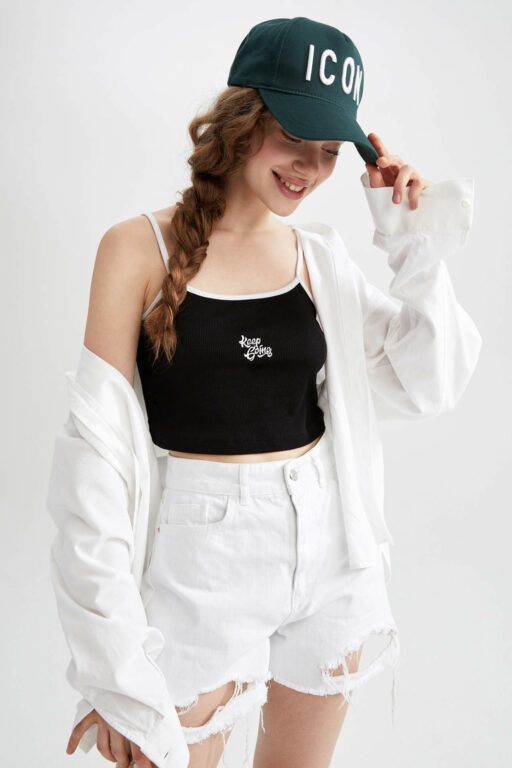 DEFACTO Fitted Strappy Minimal Slogan