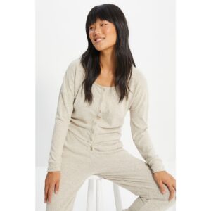 Trendyol Beige Buttoned Soft Knitted