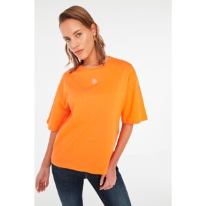 Trendyol Orange Embroidered Loose Knitted