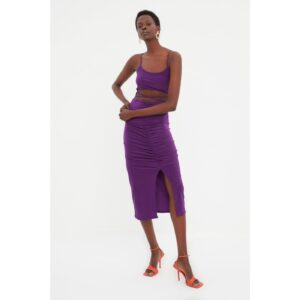Trendyol Purple Cut Out Detailed Pleated Knitted