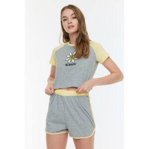 Trendyol Yellow-Grey Embroidered Knitted