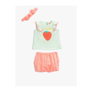 Koton Strawberry Printed Frilly T-Shirt Shorts