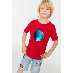 Trendyol Red Sequin Embroidered Boy Knitted
