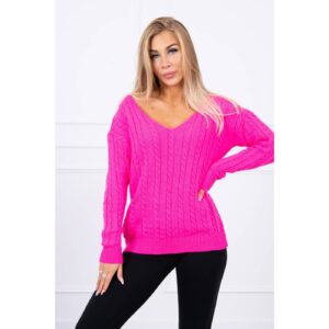 Braided sweater with V-neck pink