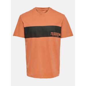 Oranžové tričko s potiskem ONLY & SONS True -