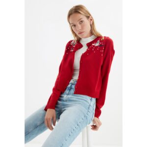 Trendyol Red Embroidered Detailed Knitwear