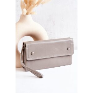 Large Leather Wallet On Zipper Grey