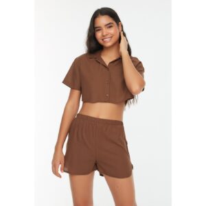 Trendyol Brown Crop Woven Pajamas