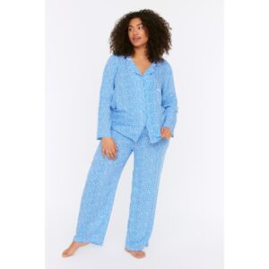 Trendyol Curve Blue Printed Pocket Detailed Woven Pajamas