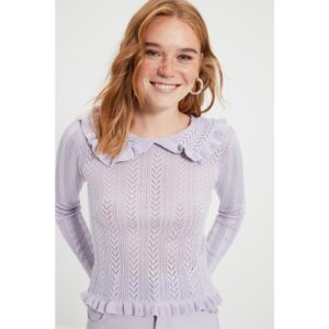 Trendyol Lilac Openwork Collar Detailed Knitwear