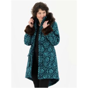 Tyrkysovo-petrolejový dámský vzorovaný zimní kabát Blutsgeschwister Trot  -