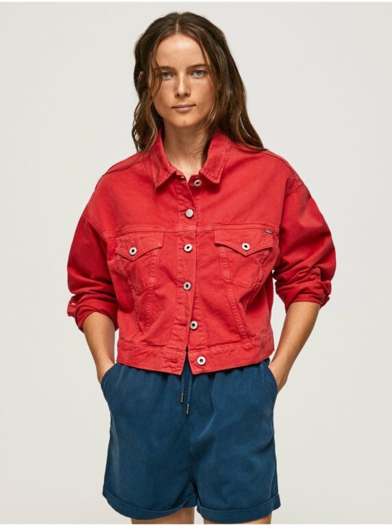 Červená dámská džínová bunda Pepe