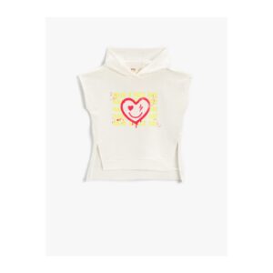 Koton Heart Printed Hooded Sleeveless Sweatshirt with Cutout