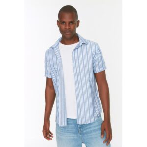 Trendyol Blue Men's Slim Fit Shirt Collar Striped
