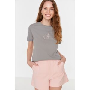 Trendyol Gray Embroidered Basic Knitted