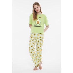 Trendyol Green Avocado Printed Knitted Pajamas