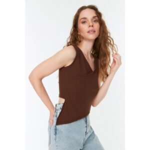 Trendyol Brown Asymmetrical Ribbed Knitted