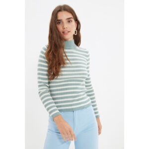 Trendyol Mint Striped Stand Up Collar Knitwear