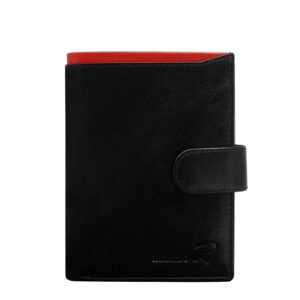 Men's black leather wallet with a