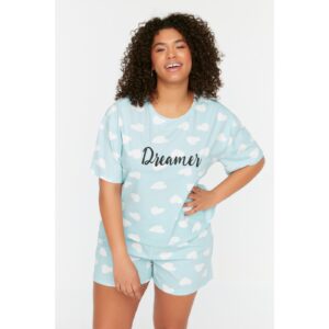 Trendyol Curve Blue Printed Knitted Pajamas