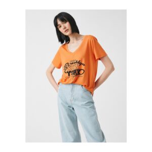Koton Printed T-Shirt V-Neck Short