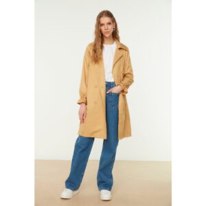 Trendyol Camel Belted Elastic Woven Trench