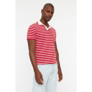 Trendyol Red Men's Slim Fit Striped Polo Neck