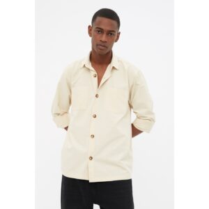 Trendyol Ecru Unisex Oversize Shirt Collar Double Pocket