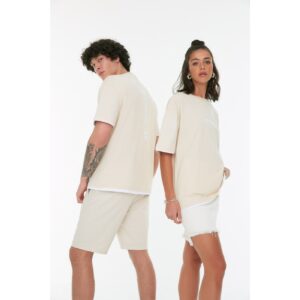 Trendyol Stone Unisex Relaxed Fit Crew Neck Short Sleeve Printed