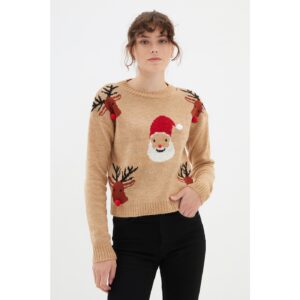 Trendyol Camel Christmas Themed Jacquard Knitwear