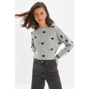Trendyol Gray Star Jacquard Knitwear
