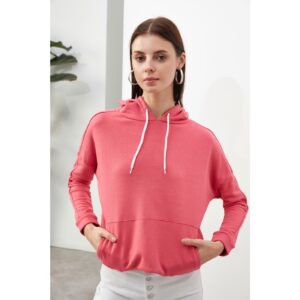 Trendyol Pink Long Sleeve Hooded Knitted