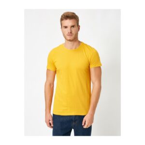 Koton Men's Yellow Cotton Crew Neck Short Sleeve