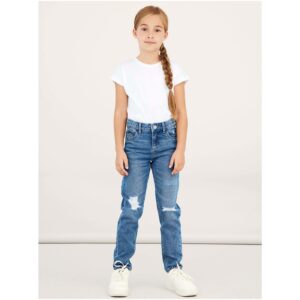 Modré holčičí straight fit džíny s potrhaným efektem