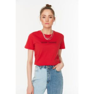 Trendyol Red Printed Basic Knitted