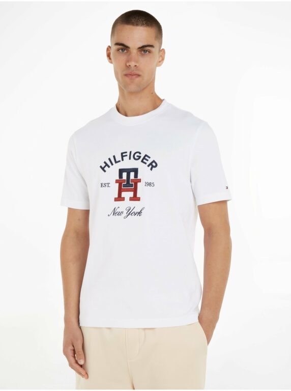 Bílé pánské tričko Tommy Hilfiger Curved