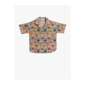 Koton Girl's Orange Patterned Short Sleeve Shirt Cotton