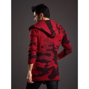 Men's red camo sweater with asymmetrical