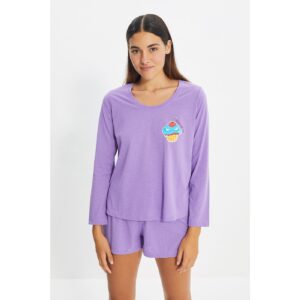 Trendyol Lilac Cupcake Printed Knitted Pajamas