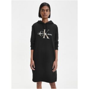 Černé mikinové šaty s kapucí Calvin Klein