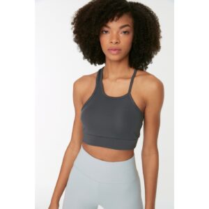 Trendyol Anthracite Cross Strap Crop Knitted