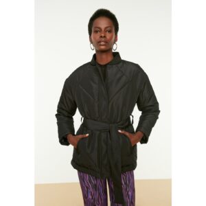 Trendyol Black Oversize Belted Zipper Closure Quilted Inflatable