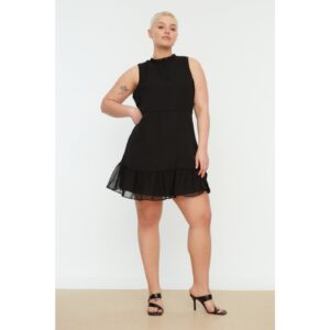 Trendyol Curve Black High Neck Frilly Woven