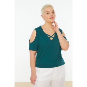 Trendyol Curve Emerald Green Collar and Cutout